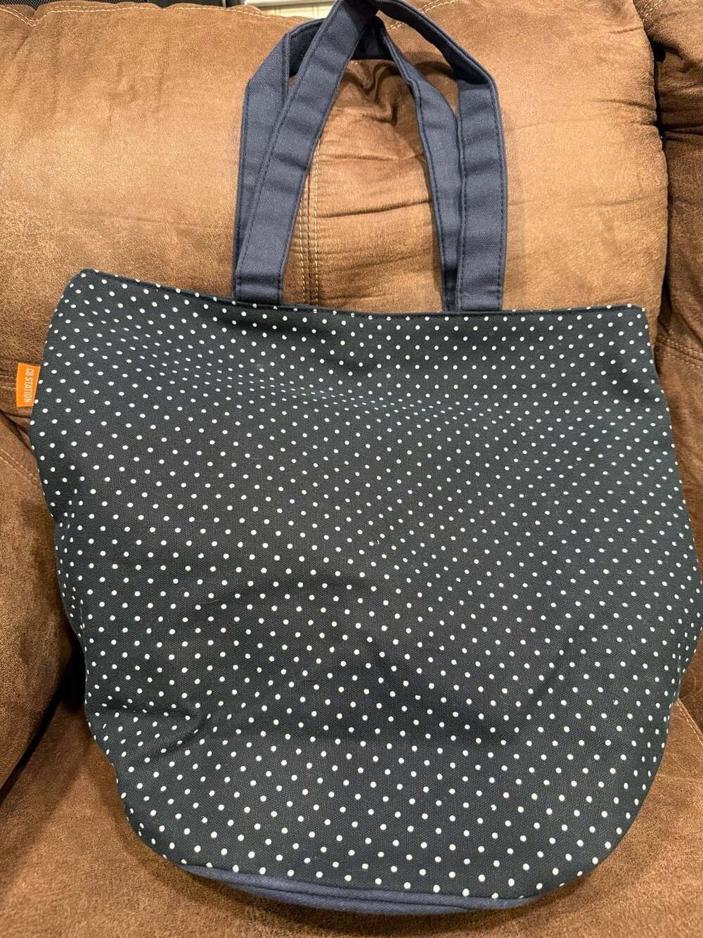 CB Station Navy Blue White Polka Dot Canvas Tote Bag Handbag